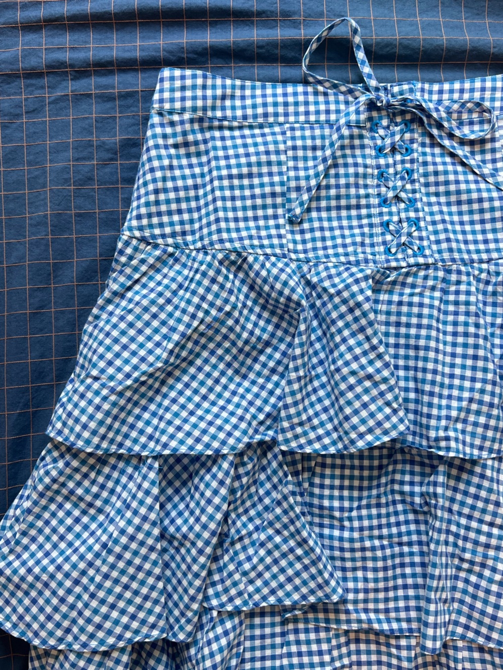 Urban outfitters Blue Gingham Tiered Ruffle Skirt - size s - Picture 5 of 9